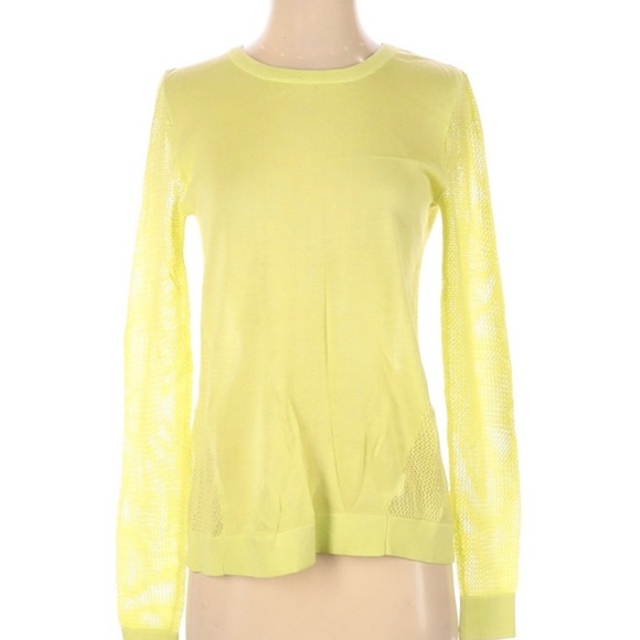 CAbi #199 Neon Yellow Split Back Pullover‎ Size XS 100% Acrylic - Picture 2 of 7